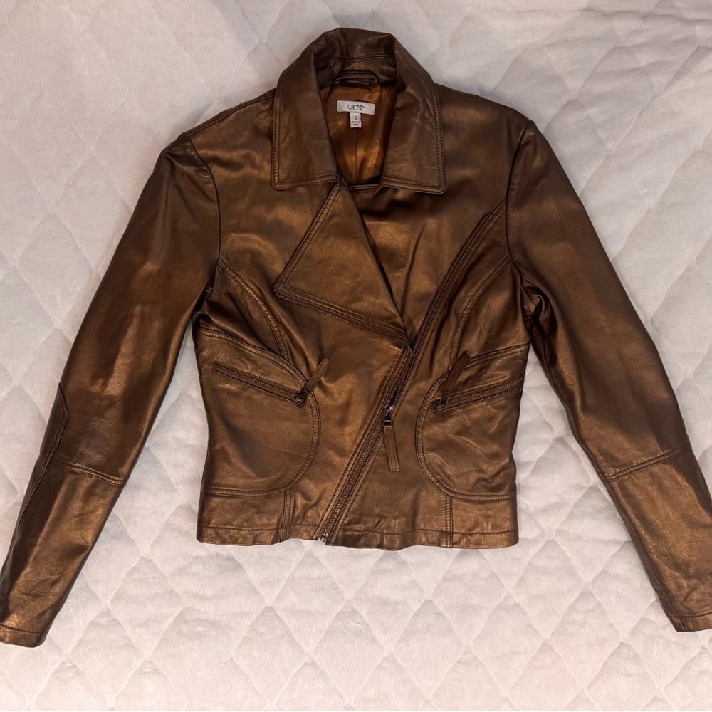 Cache Brown Leather Moto Jacket with Asymmetrical Zipper